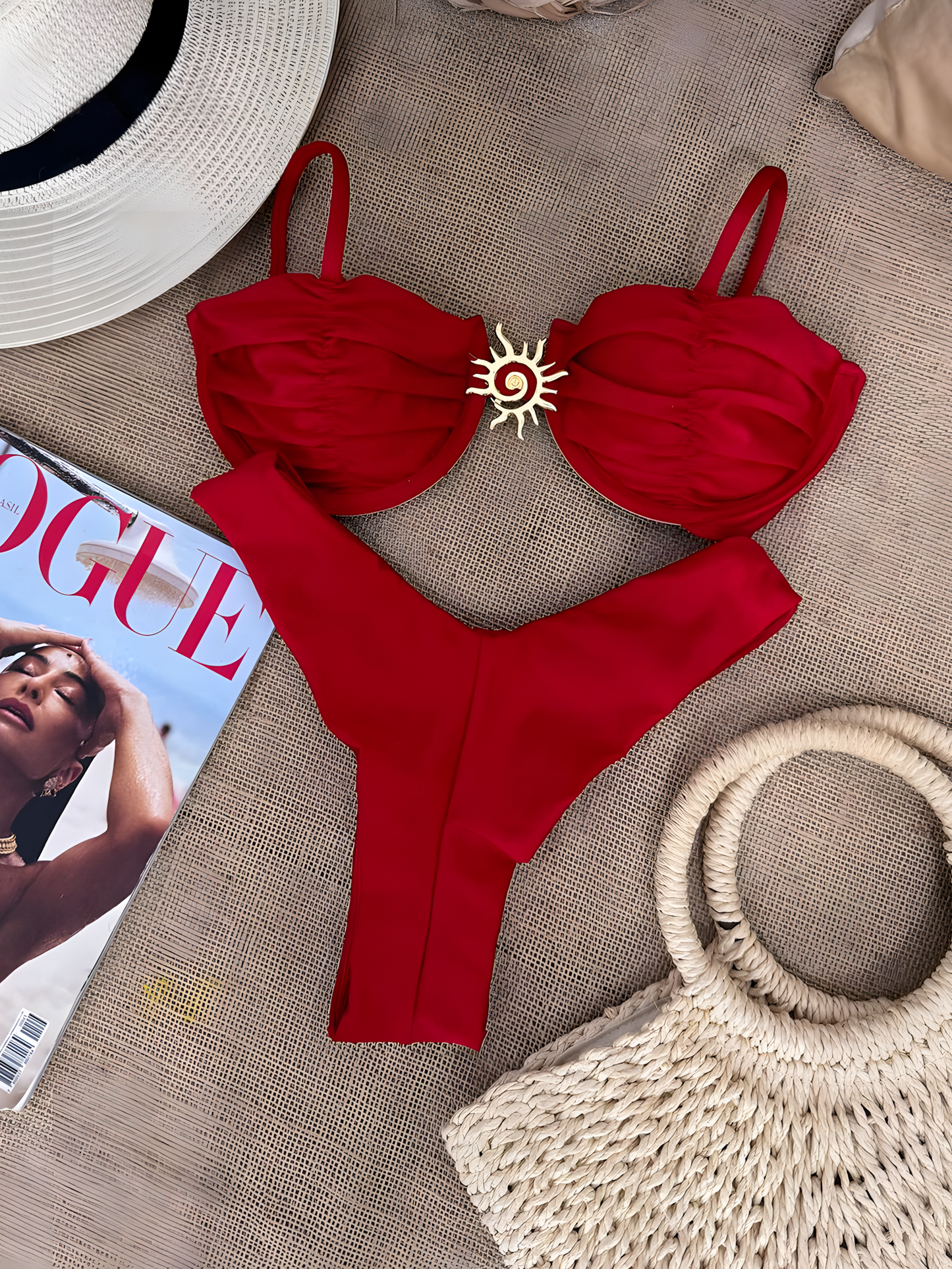 Sexy Solid Color Pleats Split Bikini