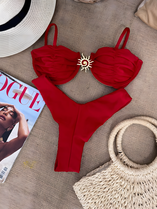 Sexy Solid Color Pleats Split Bikini