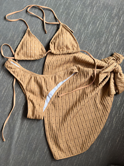 Polka-dot  Drawstring Straps Bikini Trio Set