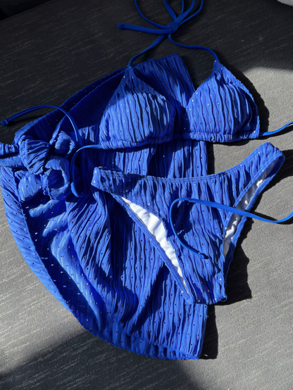 Polka-dot  Drawstring Straps Bikini Trio Set