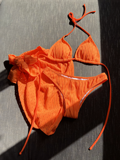 Polka-dot  Drawstring Straps Bikini Trio Set