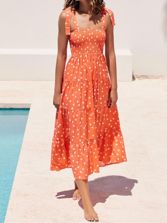 Orange Polka Dots  Strap Maxi Dress
