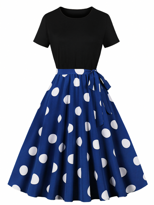 Blue White Dot Vintage Midi Dress