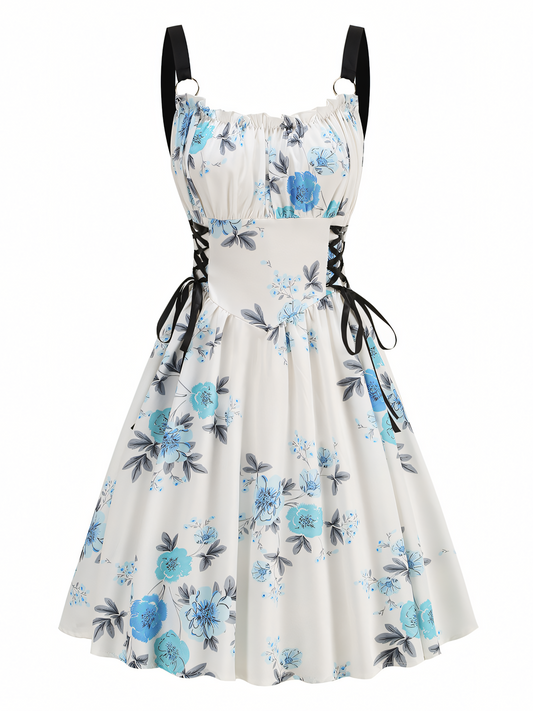Blue Floral Print  Slip Midi Dress