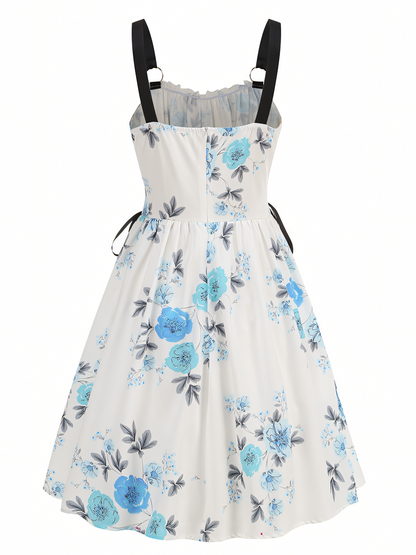 Blue Floral Print  Slip Midi Dress