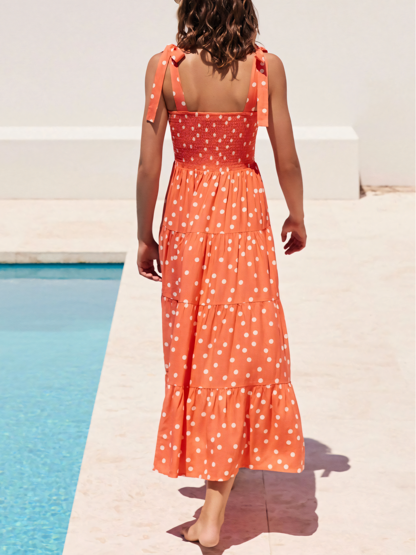 Orange Polka Dots  Strap Maxi Dress
