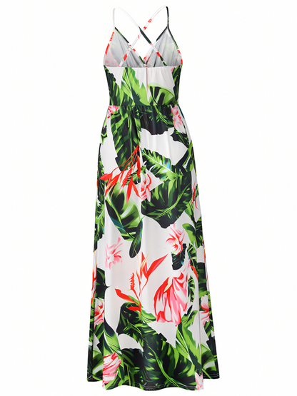 White Floral Bohemia Halter Maxi Dress