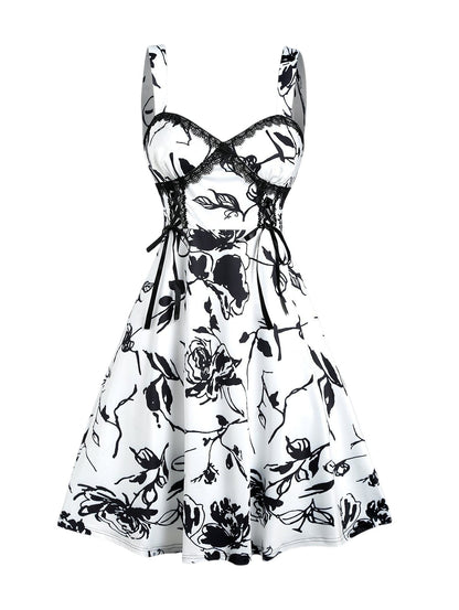Lace Printed Slip Midi Dress