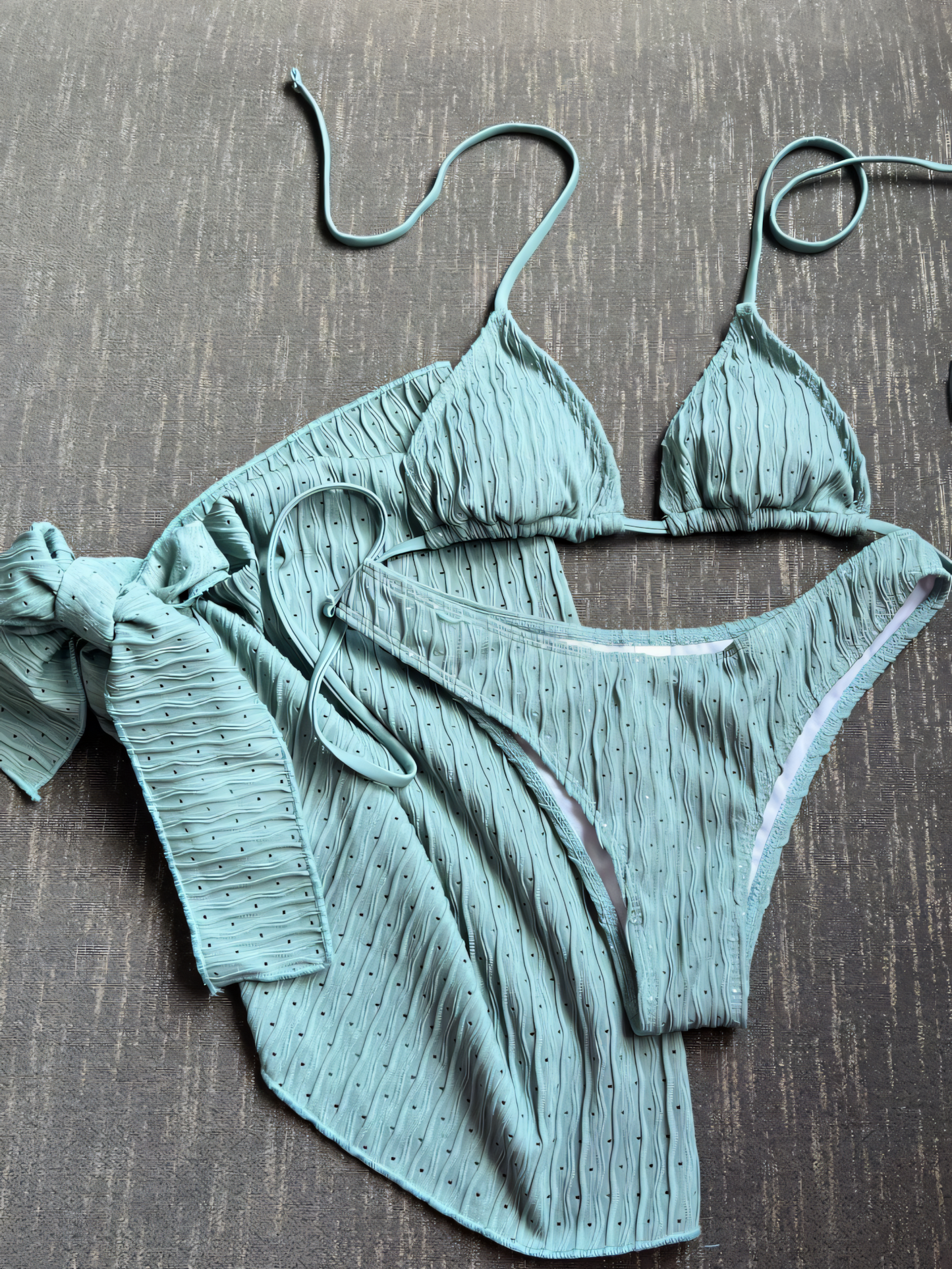 Polka-dot  Drawstring Straps Bikini Trio Set