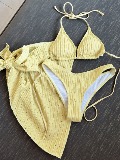 Polka-dot  Drawstring Straps Bikini Trio Set
