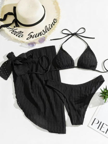 Polka-dot  Drawstring Straps Bikini Trio Set