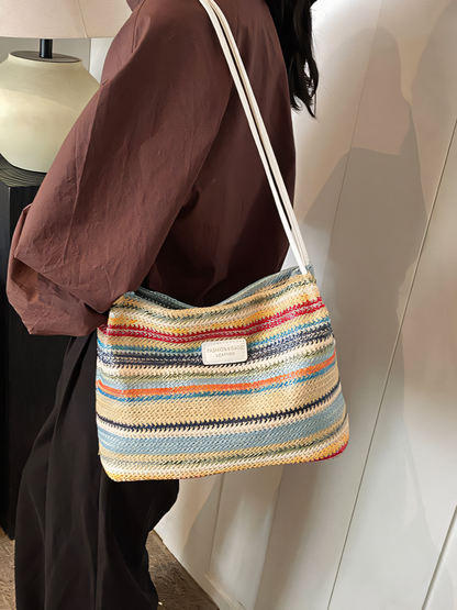 Boho Striped Straw Bag